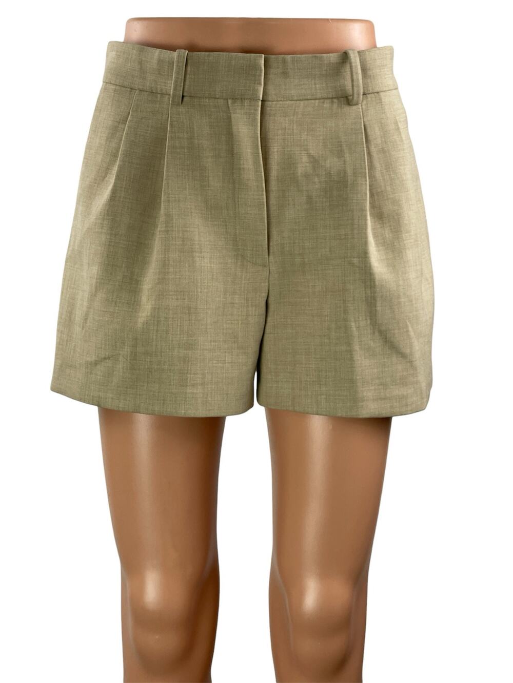 Aritzia Babaton Atelier Women's Beige Pleated High Waisted Casual Dress Shorts 4